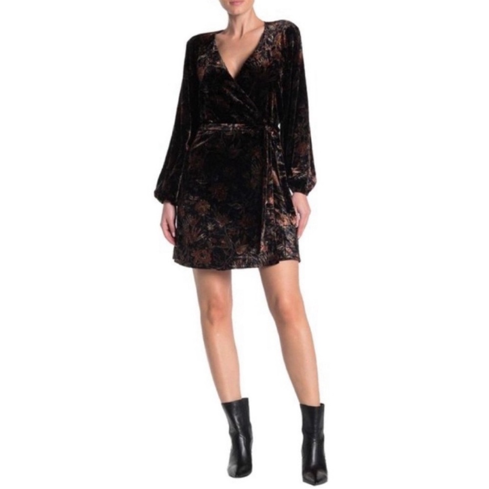 PAIGE Estefani Velvet Wrap Dress in Brown